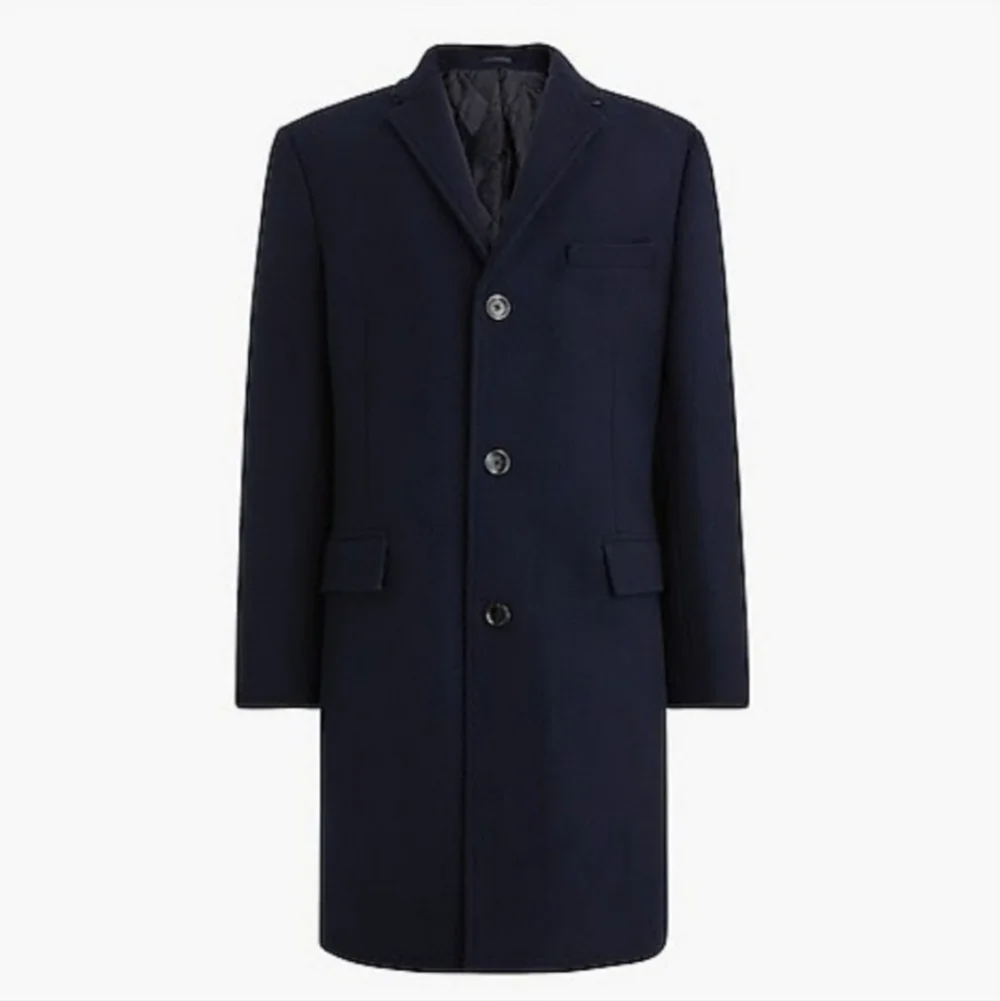 J. Crew Thompson Topcoat Navy Wool Winter Office Elegant Mens Luxury Preppy